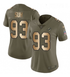 Womens Nike Miami Dolphins 93 Ndamukong Suh Limited OliveGold 2017 Salute to Service NFL Jersey