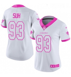 Womens Nike Miami Dolphins 93 Ndamukong Suh Limited WhitePink Rush Fashion NFL Jersey