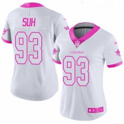 Womens Nike Miami Dolphins 93 Ndamukong Suh Limited WhitePink Rush Fashion NFL Jersey