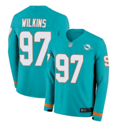 Dolphins 97 Christian Wilkins Aqua Green Team Color Youth Stitched Football Limited Therma Long Sleeve Jersey