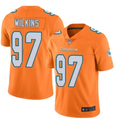 Dolphins 97 Christian Wilkins Orange Youth Stitched Football Limited Rush Jersey