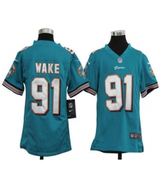 Nike Dolphins #91 Cameron Wake Aqua Green Team Color Youth Stitched NFL Elite Jersey