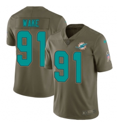 Youth Nike Dolphins #91 Cameron Wake Olive Stitched NFL Limited 2017 Salute to Service Jersey