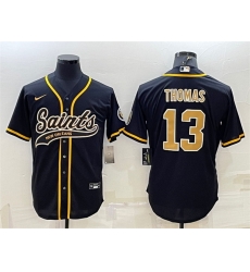 Men New Orleans Saints 13 Michael Thomas Black With Patch Cool Base Stitched Baseball Jersey