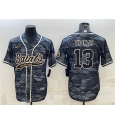 Men New Orleans Saints 13 Michael Thomas Grey Camo With Patch Cool Base Stitched Baseball Jerse