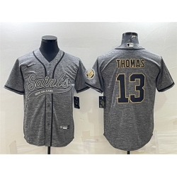 Men New Orleans Saints 13 Michael Thomas Grey With Patch Cool Base Stitched Baseball Jersey