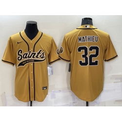 Men New Orleans Saints 32 Tyrann Mathieu Gold Cool Base Stitched Baseball Jersey
