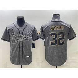 Men New Orleans Saints 32 Tyrann Mathieu Grey With Patch Cool Base Stitched Baseball Jersey