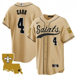 Men New Orleans Saints 4 Derek Carr Gold 1987 Legacy Cool Base Stitched Baseball Jersey