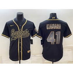 Men New Orleans Saints 41 Alvin Kamara Black Gold With Patch Cool Base Stitched Baseball Jersey