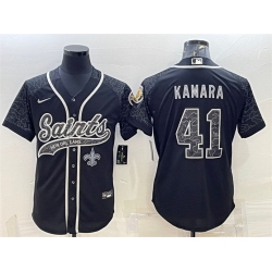 Men New Orleans Saints 41 Alvin Kamara Black Reflective With Patch Cool Base Stitched Baseball Jersey