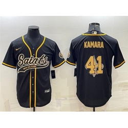 Men New Orleans Saints 41 Alvin Kamara Black Team Big Logo With Patch Cool Base Stitched Baseball Jersey