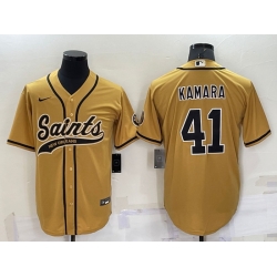 Men New Orleans Saints 41 Alvin Kamara Gold Cool Base Stitched Baseball Jersey