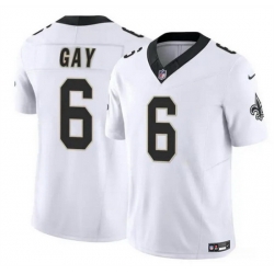 Men New Orleans Saints 6 Willie Gay White 2023 F U S E  Vapor Limited Stitched Football Jersey