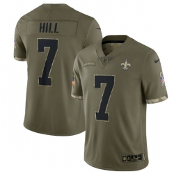 Men New Orleans Saints 7 Taysom Hill Olive 2022 Salute To Service Limited Stitched Jersey