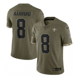 Men New Orleans Saints 8 Archie Manning Olive 2022 Salute To Service Limited Stitched Jersey