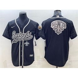 Men New Orleans Saints Black Reflective Team Big Logo With Patch Cool Base Stitched Baseball Jersey