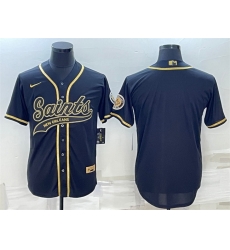 Men New Orleans Saints Blank Black Gold With Patch Cool Base Stitched Baseball Jersey