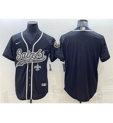 Men New Orleans Saints Blank Black Reflective With Patch Cool Base Stitched Baseball Jersey