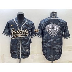 Men New Orleans Saints Blank Grey Navy Team Big Logo With Patch Cool Base Stitched Baseball Jersey