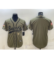 Men New Orleans Saints Blank Olive 2022 Salute To Service Cool Base Stitched Baseball Jersey