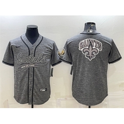 Men New Orleans Saints Grey Team Big Logo With Patch Cool Base Stitched Baseball Jersey