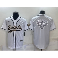 Men New Orleans Saints White Team Big Logo With Patch Cool Base Stitched Baseball Jersey
