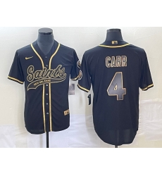 Men's New Orleans Saints #4 Derek Carr Black Gold With Patch Cool Base Stitched Baseball Jersey