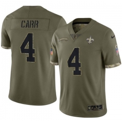 Men's New Orleans Saints #4 Derek Carr Olive Salute To Service Limited Stitched Jersey