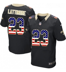 Mens Nike New Orleans Saints 23 Marshon Lattimore Elite Black Home USA Flag Fashion NFL Jersey