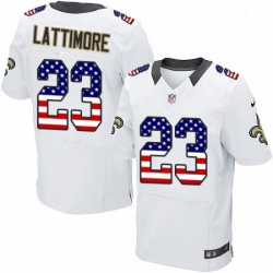 Mens Nike New Orleans Saints 23 Marshon Lattimore Elite White Road USA Flag Fashion NFL Jersey