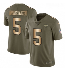 Mens Nike New Orleans Saints 5 Teddy Bridgewater Limited Olive Gold 2017 Salute to Service NFL Jersey