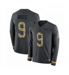 Mens Nike New Orleans Saints 9 Drew Brees Limited Black Salute to Service Therma Long Sleeve NFL Jersey