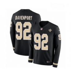 Mens Nike New Orleans Saints 92 Marcus Davenport Limited Black Therma Long Sleeve NFL Jersey