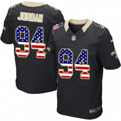 Mens Nike New Orleans Saints 94 Cameron Jordan Elite Black Home USA Flag Fashion NFL Jersey