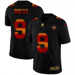 New Orleans Saints 9 Drew Brees Men Black Nike Red Orange Stripe Vapor Limited NFL Jersey