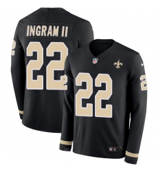 Nike Saints #22 Mark Ingram II Black Team Color Men Stitched NFL Limited Therma Long Sleeve Jersey