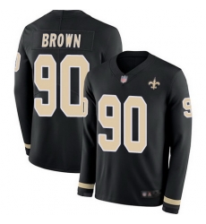 Saints #90 Malcom Brown Black Team Color Men Stitched Football Limited Therma Long Sleeve Jersey