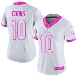 Nike Saints #10 Brandin Cooks White Pink Womens Stitched NFL Limited Rush Fashion Jersey
