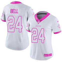 Nike Saints #24 Vonn Bell White Pink Womens Stitched NFL Limited Rush Fashion Jersey
