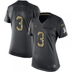Nike Saints #3 Bobby Hebert Black Womens Stitched NFL Limited 2016 Salute to Service Jersey
