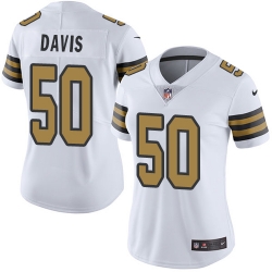 Nike Saints #50 DeMario Davis White Womens Stitched NFL Limited Rush Jersey