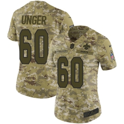 Nike Saints #60 Max Unger Camo Women Stitched NFL Limited 2018 Salute to Service Jersey