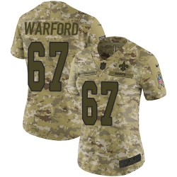 Nike Saints #67 Larry Warford Camo Women Stitched NFL Limited 2018 Salute to Service Jersey