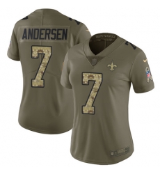 Nike Saints #7 Morten Andersen Olive Camo Womens Stitched NFL Limited 2017 Salute to Service Jersey