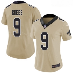 Saints #9 Drew Brees Gold Women Stitched Football Limited Inverted Legend Jersey
