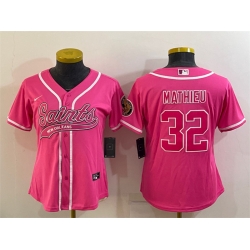 Women New Orleans Saints 32 Tyrann Mathieu Pink With Patch Cool Base Stitched Baseball Jersey