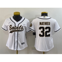Women New Orleans Saints 32 Tyrann Mathieu White With Patch Cool Base Stitched Baseball Jersey