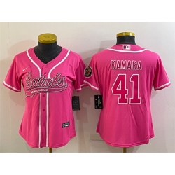 Women New Orleans Saints 41 Alvin Kamara Pink With Patch Cool Base Stitched Baseball Jersey