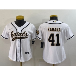 Women New Orleans Saints 41 Alvin Kamara White With Patch Cool Base Stitched Baseball Jersey